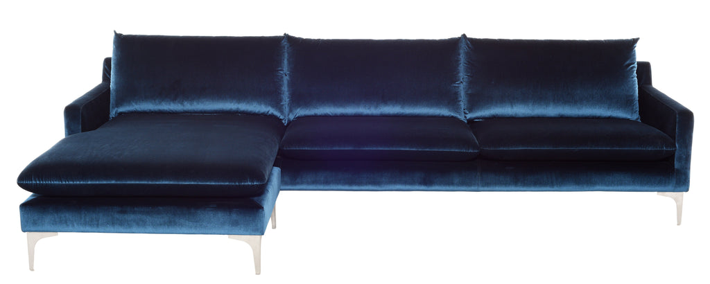 Anders Sectional Sofa - Midnight Blue with Brushed Stainless Legs , 117.8in