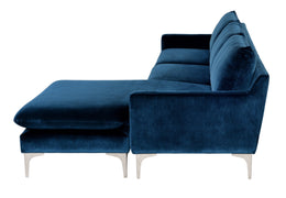 Anders Sectional Sofa - Midnight Blue with Brushed Stainless Legs , 117.8in