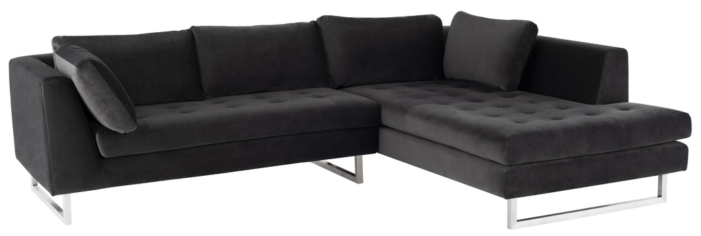 Janis Sectional Sofa - Shadow Grey with Brushed Stainless Legs, Left