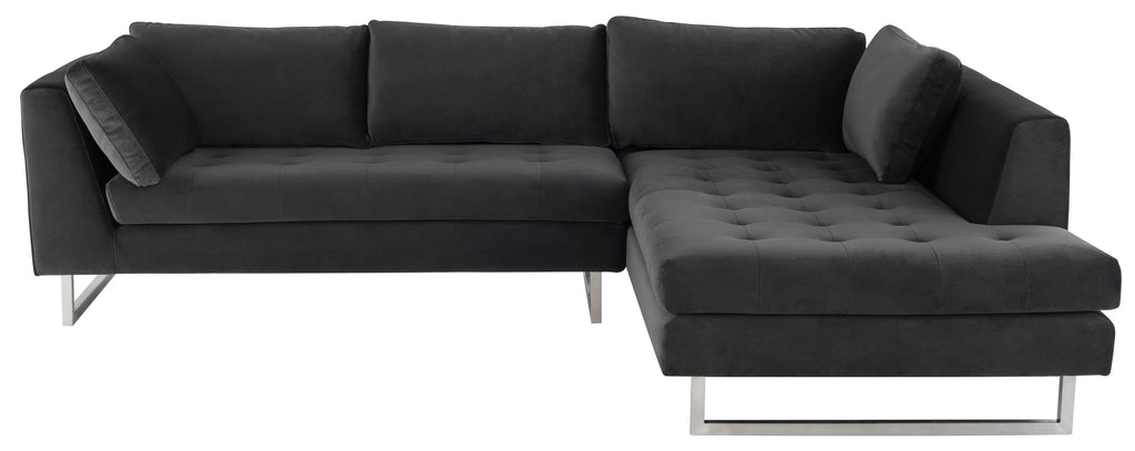 Janis Sectional Sofa - Shadow Grey with Brushed Stainless Legs, Left
