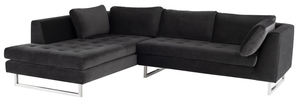 Janis Sectional Sofa - Shadow Grey with Brushed Stainless Legs, Right