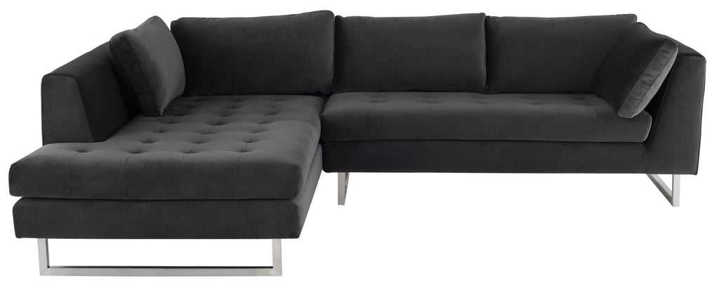 Janis Sectional Sofa - Shadow Grey with Brushed Stainless Legs, Right