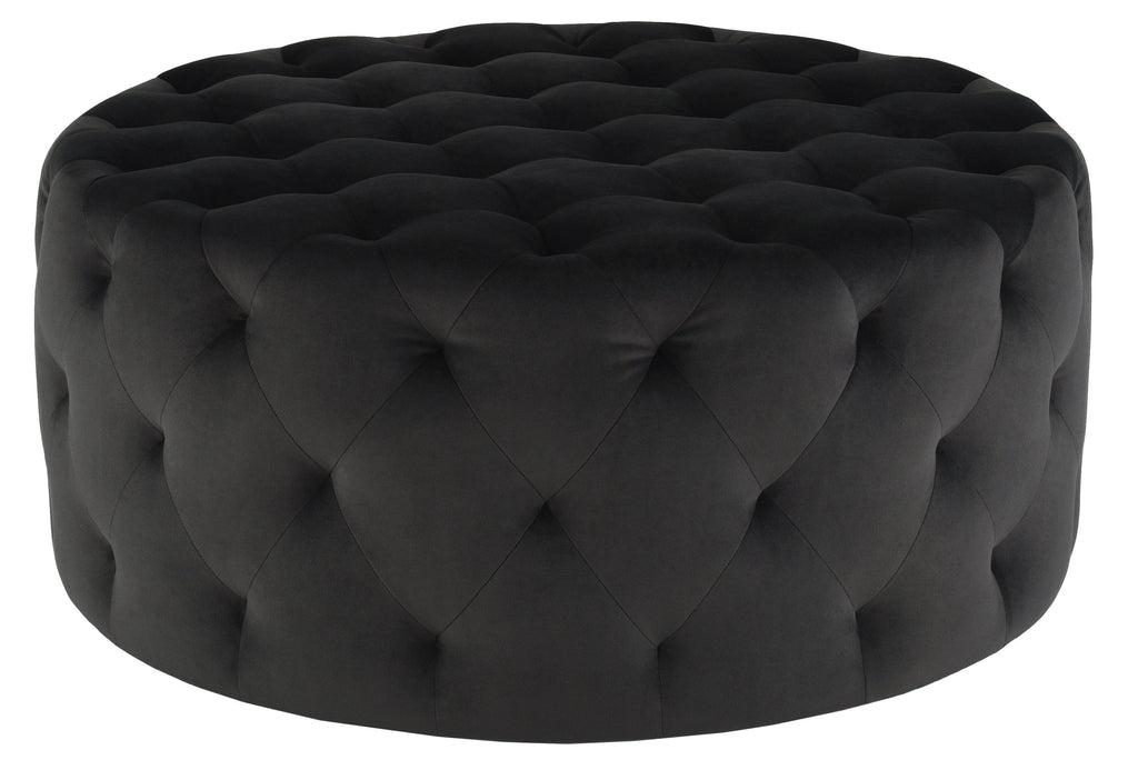 Tufty Round Ottoman - Shadow Grey with Matte Black Legs