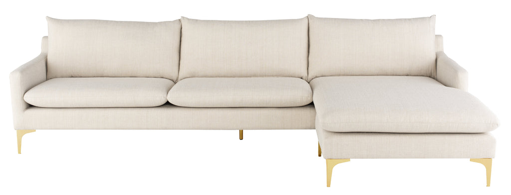 Anders Sectional Sofa - Sand with Brushed Gold Legs, 117.3in