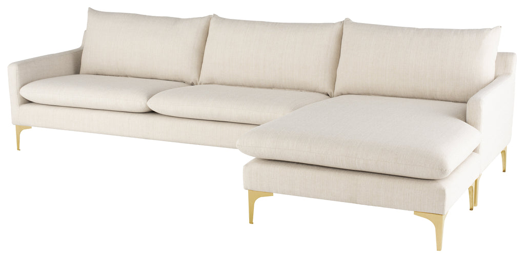 Anders Sectional Sofa - Sand with Brushed Gold Legs, 117.3in