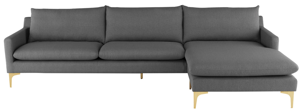 Anders Sectional Sofa - Slate Grey with Brushed Gold Legs, 117.3in