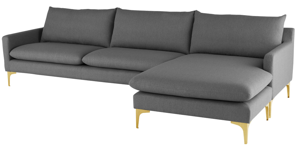 Anders Sectional Sofa - Slate Grey with Brushed Gold Legs, 117.3in