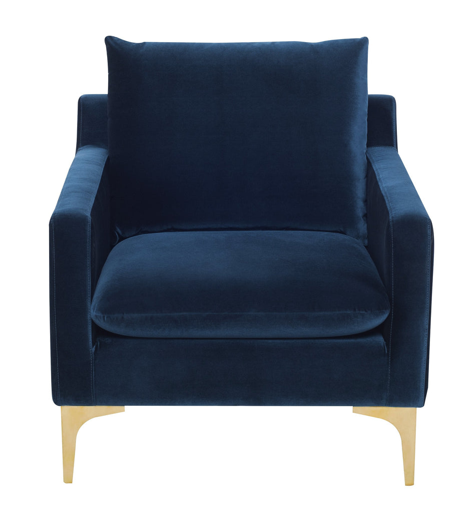 Anders Lounge Chair - Midnight Blue with Brushed Gold Legs