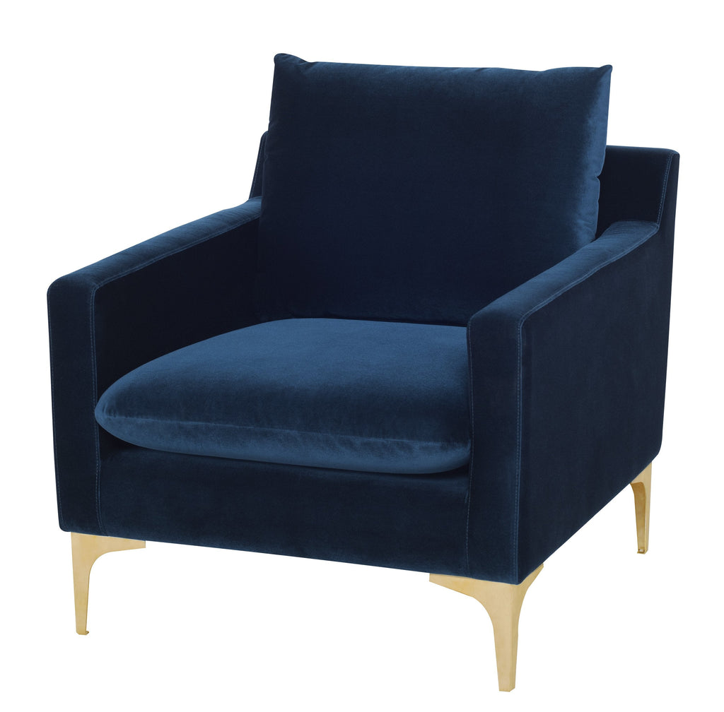 Anders Lounge Chair - Midnight Blue with Brushed Gold Legs