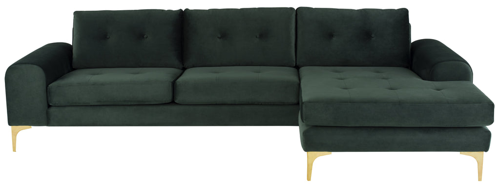 Colyn Sectional Sofa - Emerald Green with Brushed Gold Legs