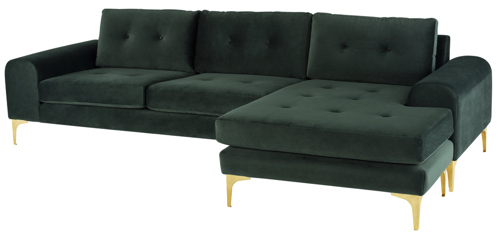 Colyn Sectional Sofa - Emerald Green with Brushed Gold Legs