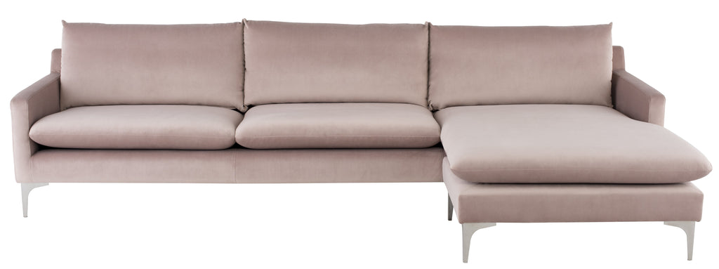 Anders Sectional Sofa - Blush with Brushed Stainless Legs , 117.8in