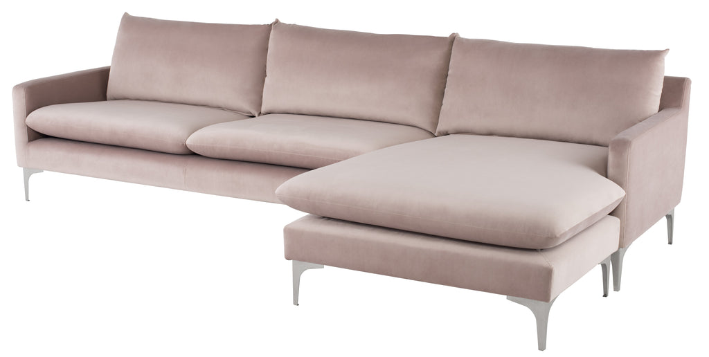 Anders Sectional Sofa - Blush with Brushed Stainless Legs , 117.8in