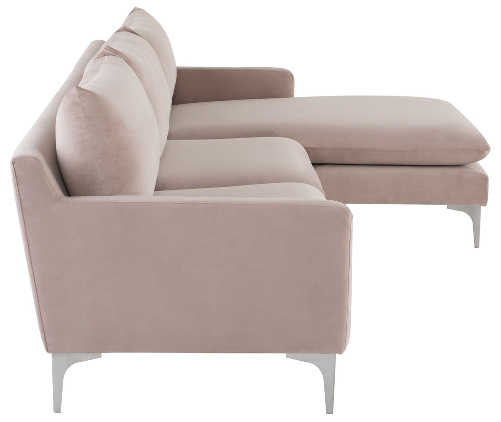 Anders Sectional Sofa - Blush with Brushed Stainless Legs , 117.8in