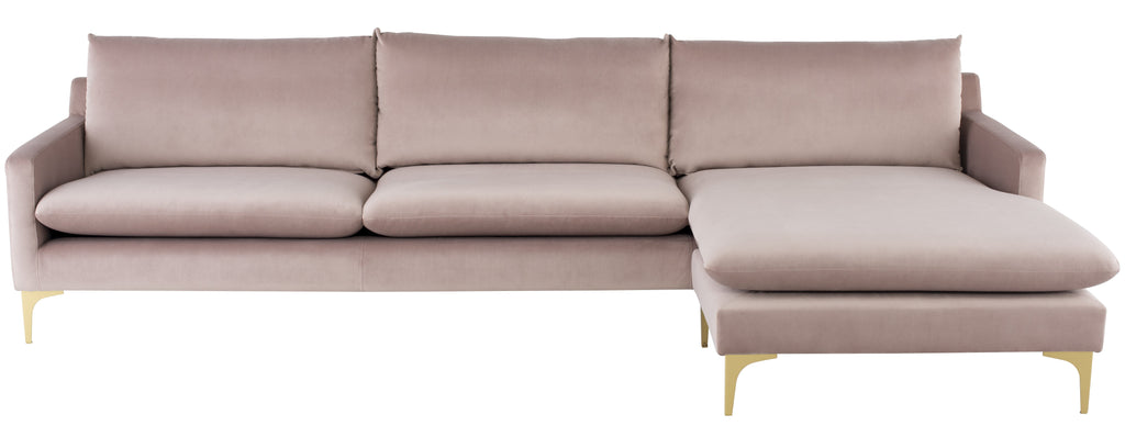 Anders Sectional Sofa - Blush with Brushed Gold Legs, 117.8in