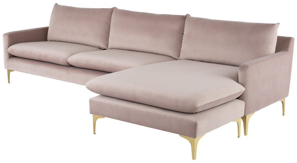 Anders Sectional Sofa - Blush with Brushed Gold Legs, 117.8in