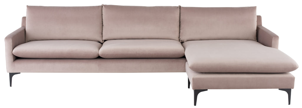 Anders Sectional Sofa - Blush with Matte Black Legs, 117.8in