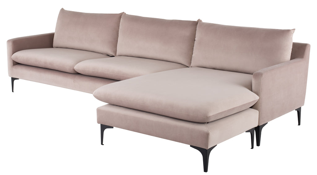 Anders Sectional Sofa - Blush with Matte Black Legs, 117.8in