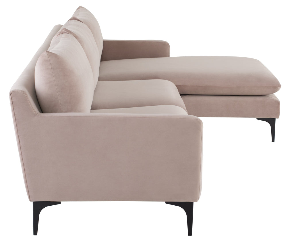 Anders Sectional Sofa - Blush with Matte Black Legs, 117.8in