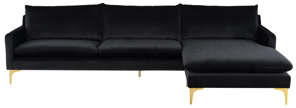 Anders Sectional Sofa - Black with Brushed Gold Legs, 117.8in