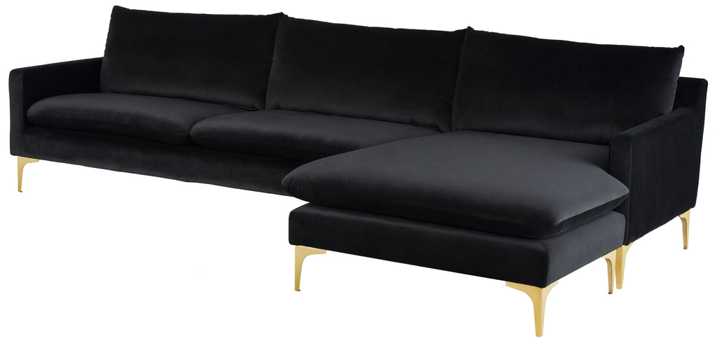 Anders Sectional Sofa - Black with Brushed Gold Legs, 117.8in