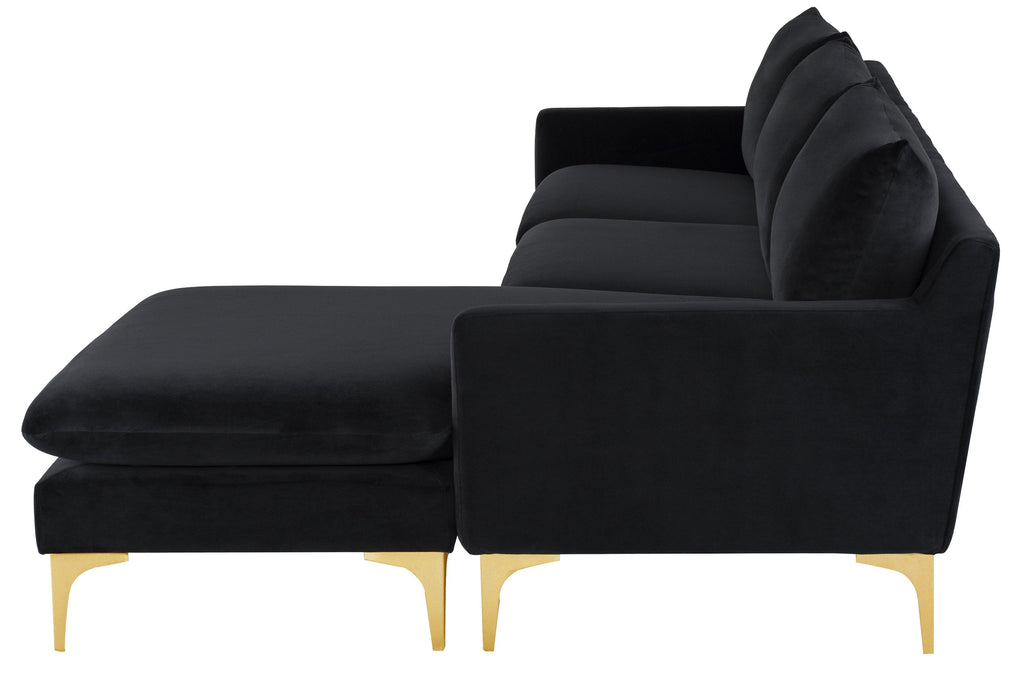 Anders Sectional Sofa - Black with Brushed Gold Legs, 117.8in