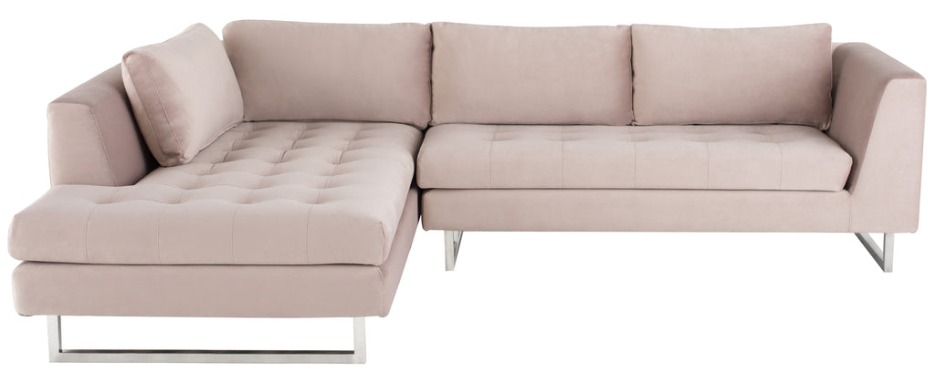 Janis Sectional Sofa - Blush with Brushed Stainless Legs, Left