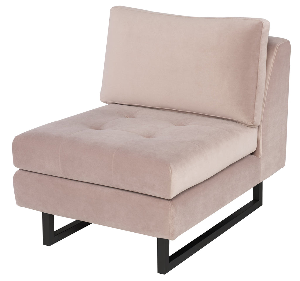 Janis Armless Lounge Chair - Blush with Matte Black Steel Legs, 34.3in