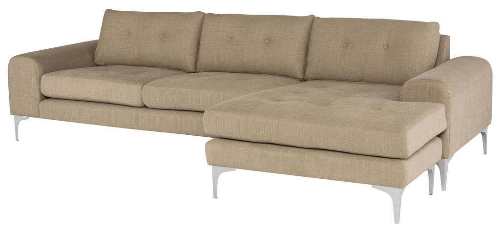 Colyn Sectional Sofa - Burlap with Brushed Stainless Legs