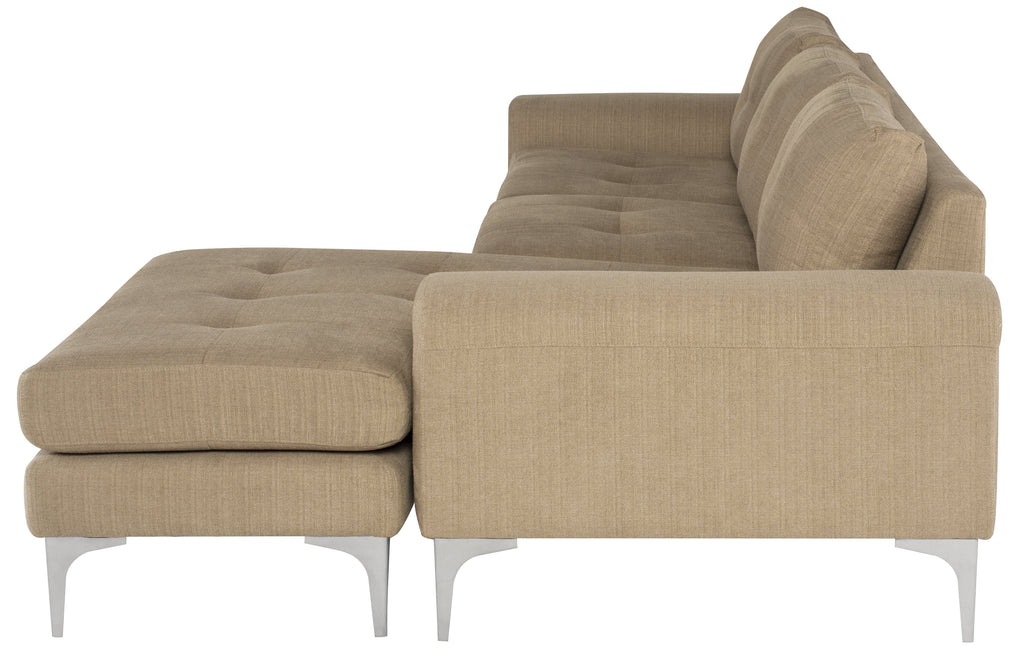 Colyn Sectional Sofa - Burlap with Brushed Stainless Legs