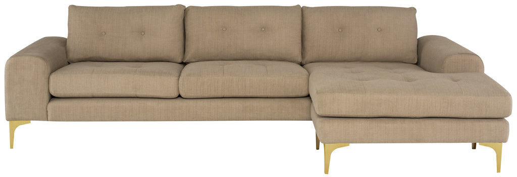 Colyn Sectional Sofa - Burlap with Brushed Gold Legs