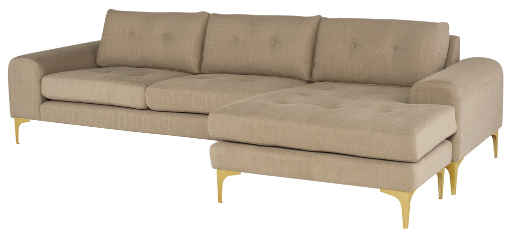 Colyn Sectional Sofa - Burlap with Brushed Gold Legs