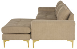 Colyn Sectional Sofa - Burlap with Brushed Gold Legs