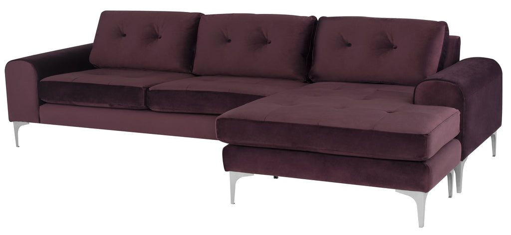 Colyn Sectional Sofa - Mulberry with Brushed Stainless Legs