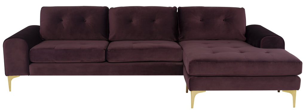 Colyn Sectional Sofa - Mulberry with Brushed Gold Legs