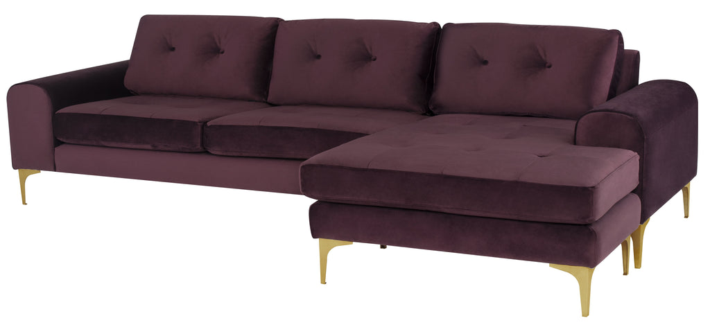 Colyn Sectional Sofa - Mulberry with Brushed Gold Legs