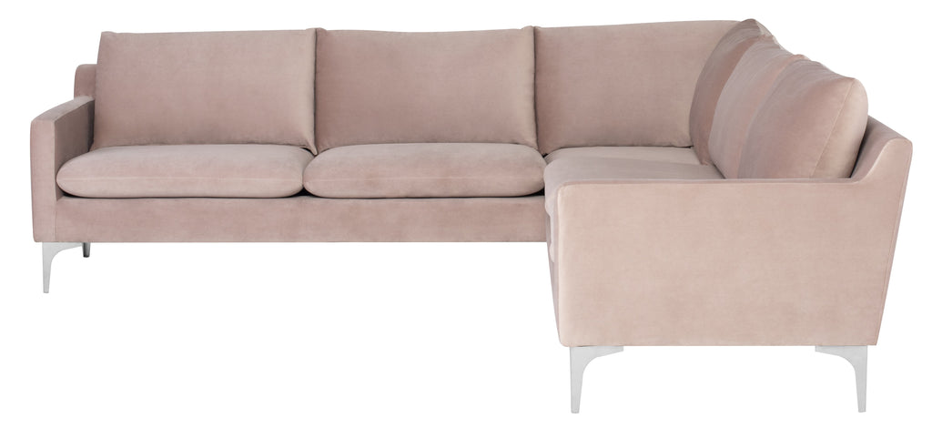 Anders Sectional Sofa - Blush with Brushed Stainless Legs , 103.8in