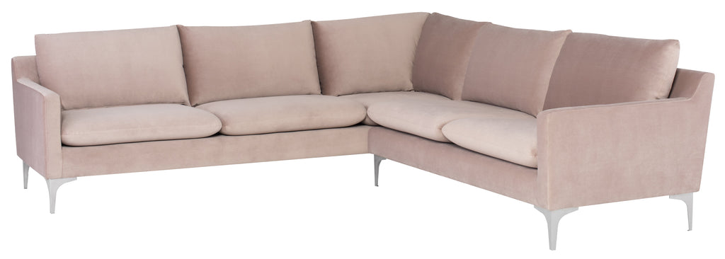 Anders Sectional Sofa - Blush with Brushed Stainless Legs , 103.8in
