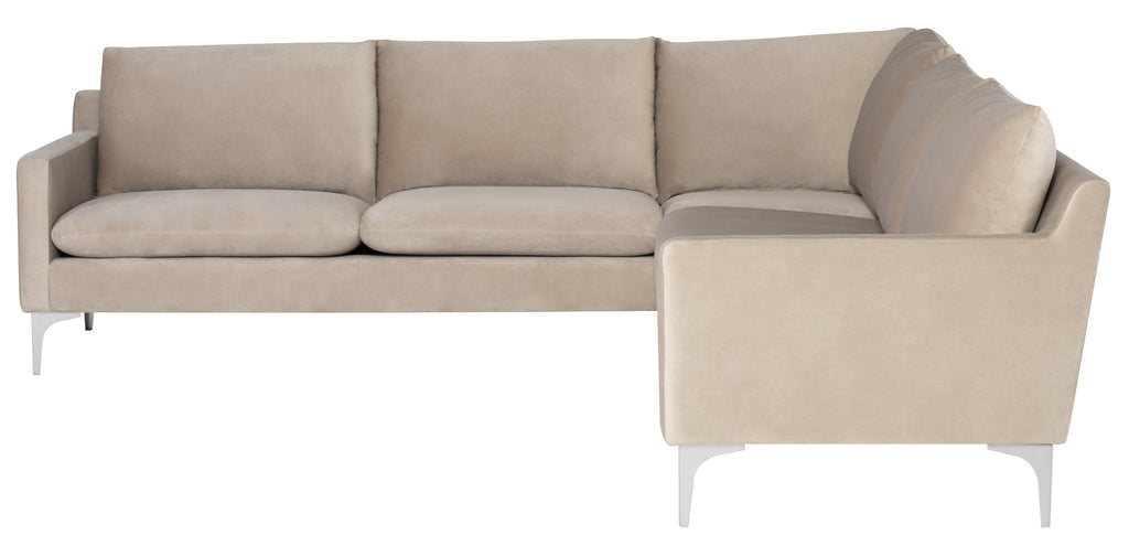 Anders Sectional Sofa - Nude with Brushed Stainless Legs , 103.8in