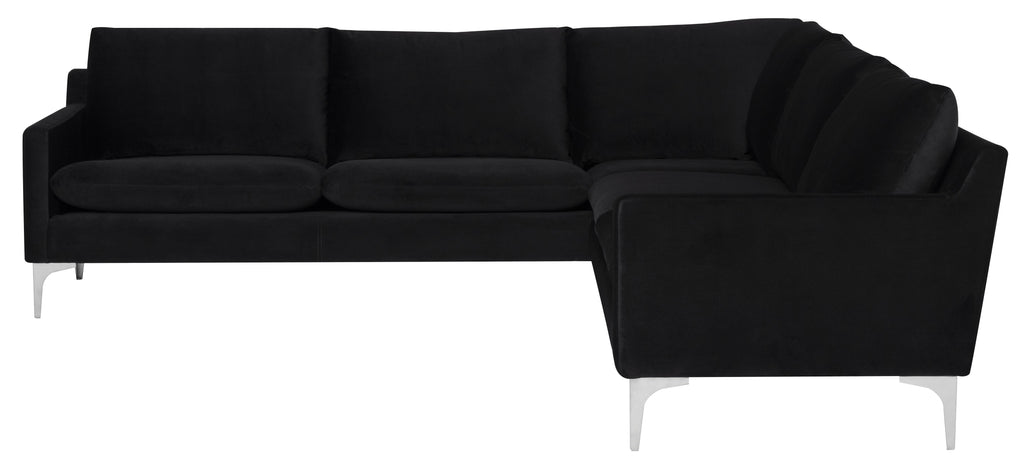 Anders Sectional Sofa - Black with Brushed Stainless Legs , 103.8in