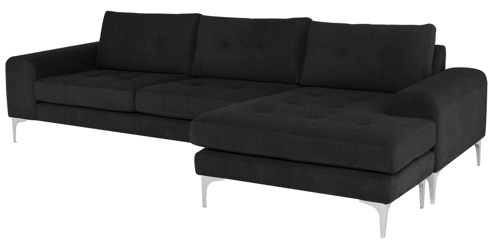 Colyn Sectional Sofa - Coal with Brushed Stainless Legs