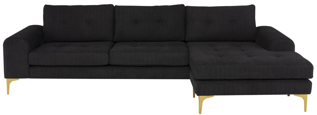 Colyn Sectional Sofa - Coal with Brushed Gold Legs