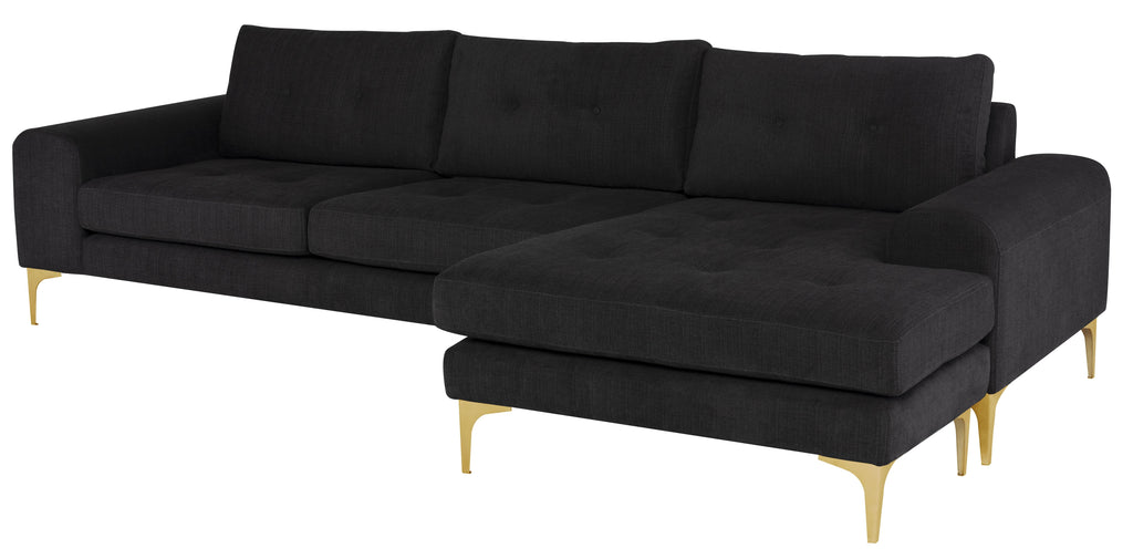 Colyn Sectional Sofa - Coal with Brushed Gold Legs