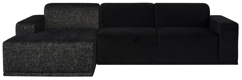 Leo Sectional Sofa - Black with Black Velour, Left