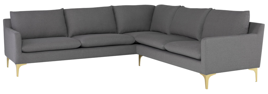 Anders Sectional Sofa - Slate Grey with Brushed Gold Legs, 103.8in