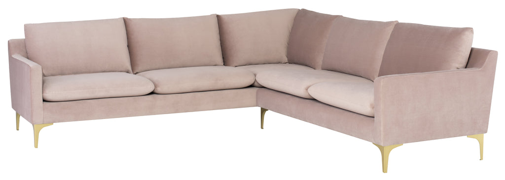Anders Sectional Sofa - Blush with Brushed Gold Legs, 103.8in