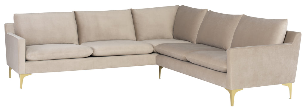 Anders Sectional Sofa - Nude with Brushed Gold Legs, 103.8in