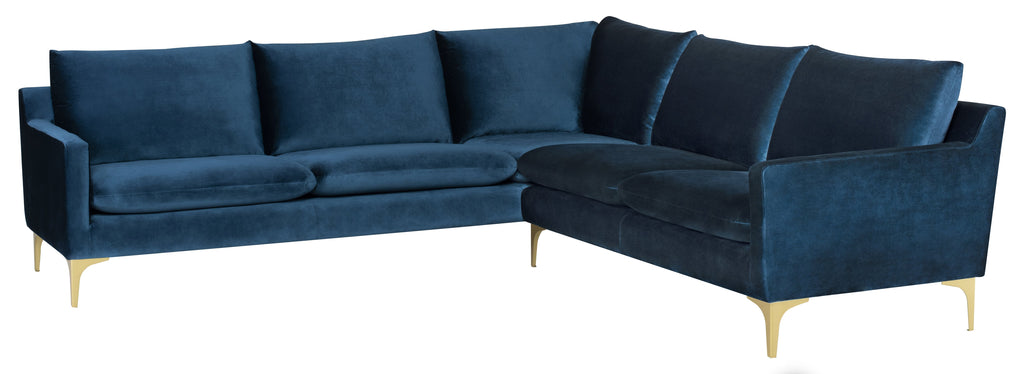 Anders Sectional Sofa - Midnight Blue with Brushed Gold Legs, 103.8in