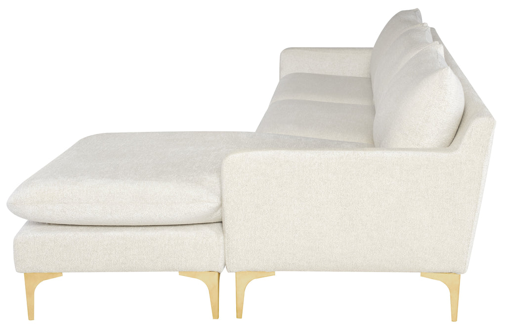 Anders Sectional Sofa - Coconut with Brushed Gold Legs, 117.8in
