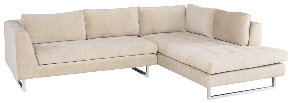 Janis Sectional Sofa - Almond with Brushed Stainless Legs, Right